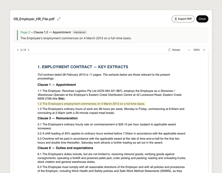 Juriton — every output linked back to its source document