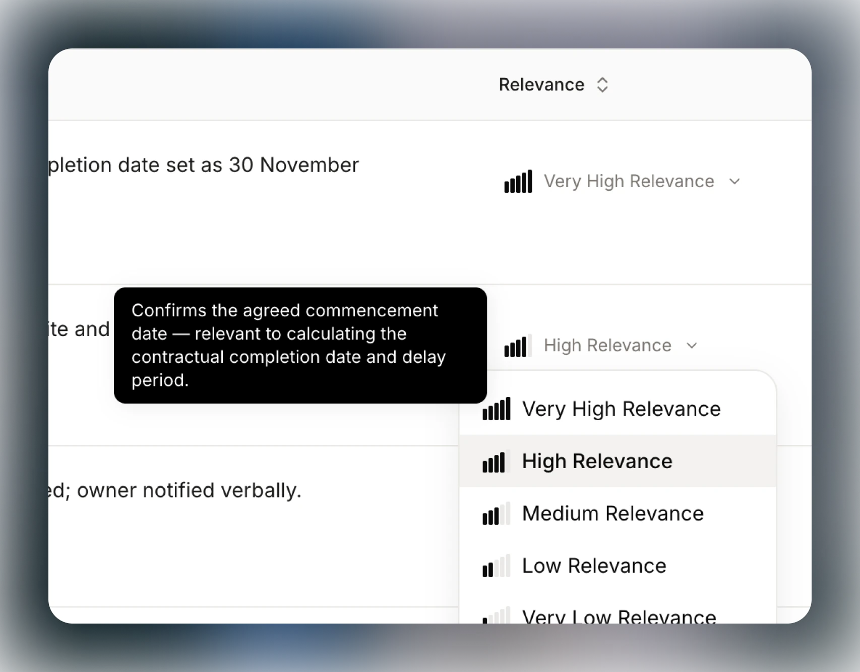 Juriton relevance ranking for matter documents