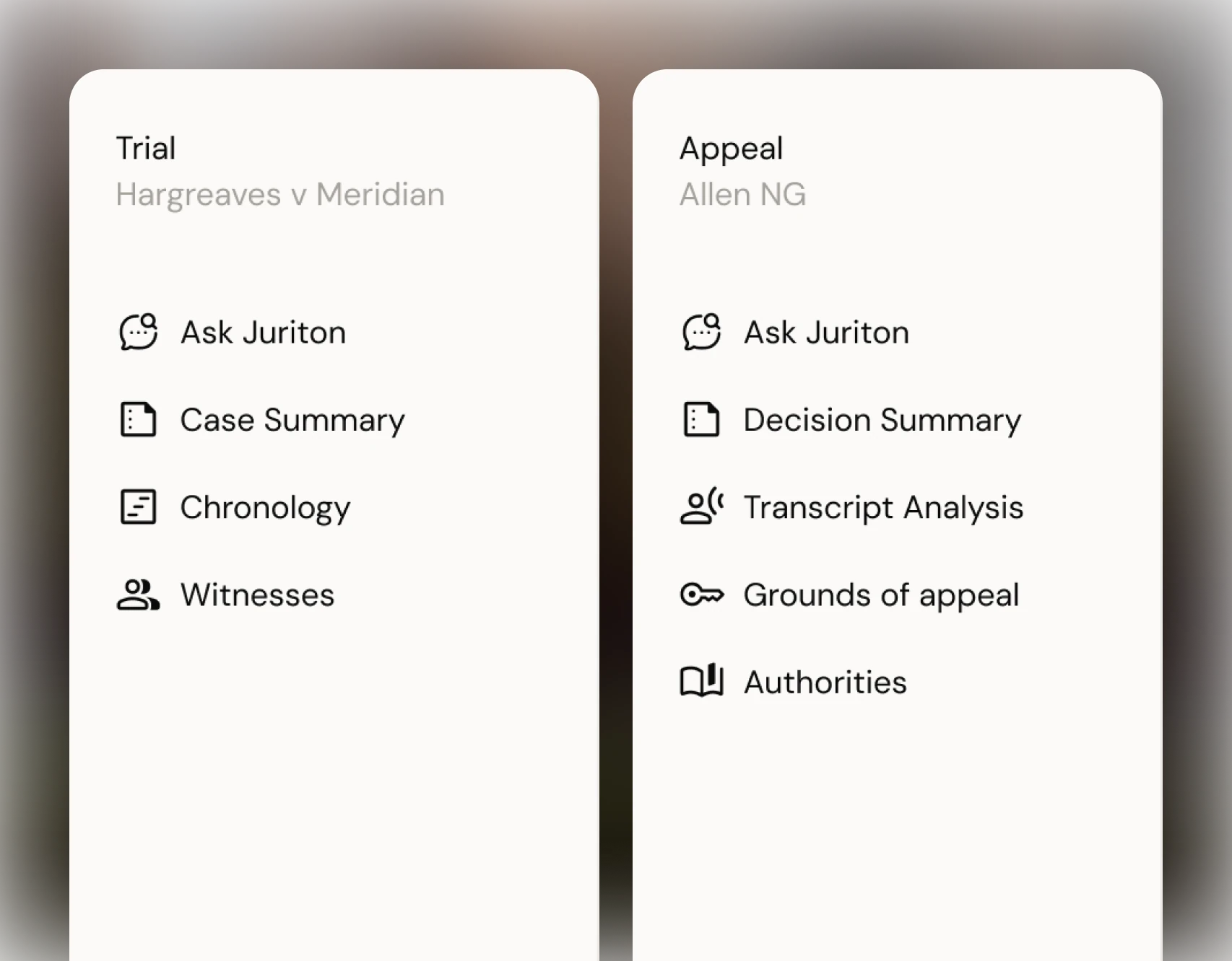 Juriton trial and appeal matter workspaces